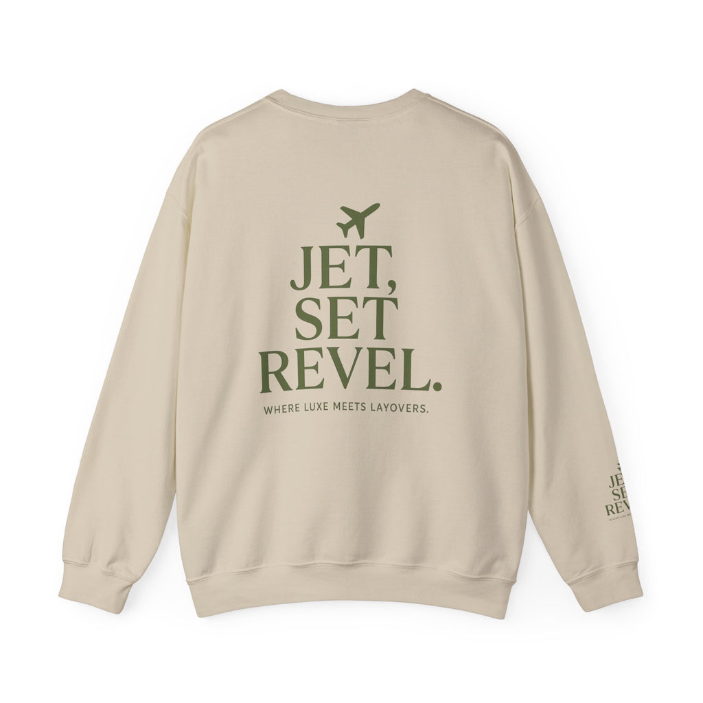Jet Set Revel Crewneck Sweatshirt | Travel Typography, Airplane Graphic