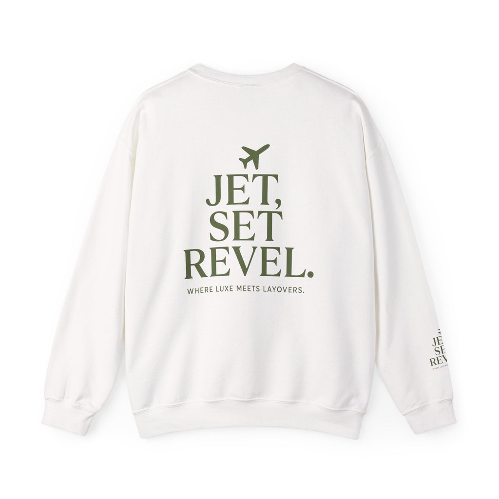 Jet Set Revel Crewneck Sweatshirt | Travel Typography, Airplane Graphic