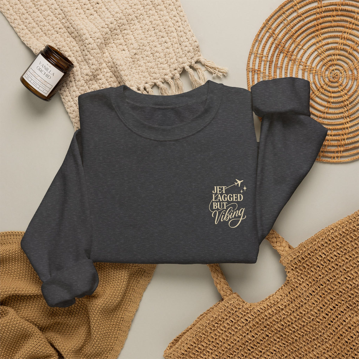 Jet Set Revel Crewneck Sweatshirt | Travel Typography, Airplane Graphic