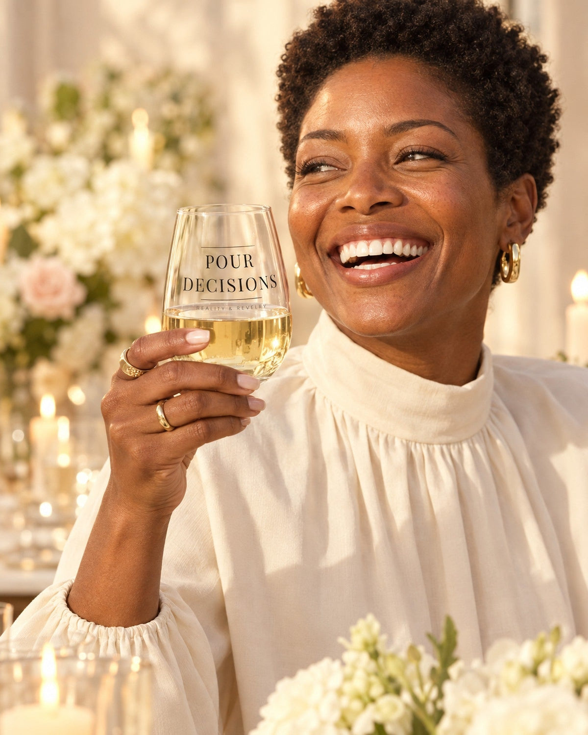 Lifestyle photo of the Pour Decisions Stemless Wine Glass