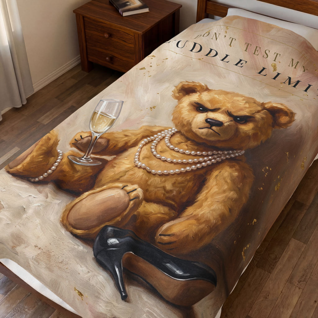 Don't Test My Cuddle Limit Throw Blanket: Velveteen Bear Art