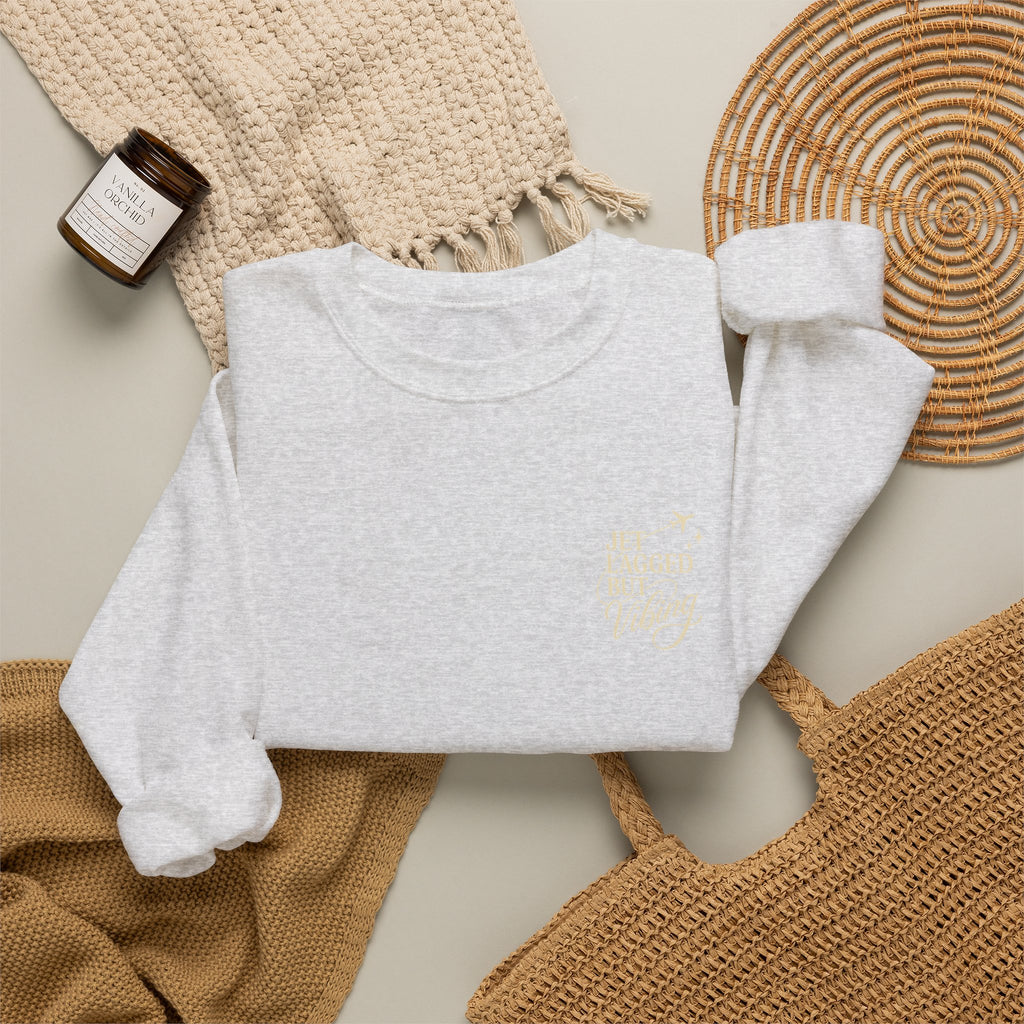 Jet Set Revel Crewneck Sweatshirt | Travel Typography, Airplane Graphic