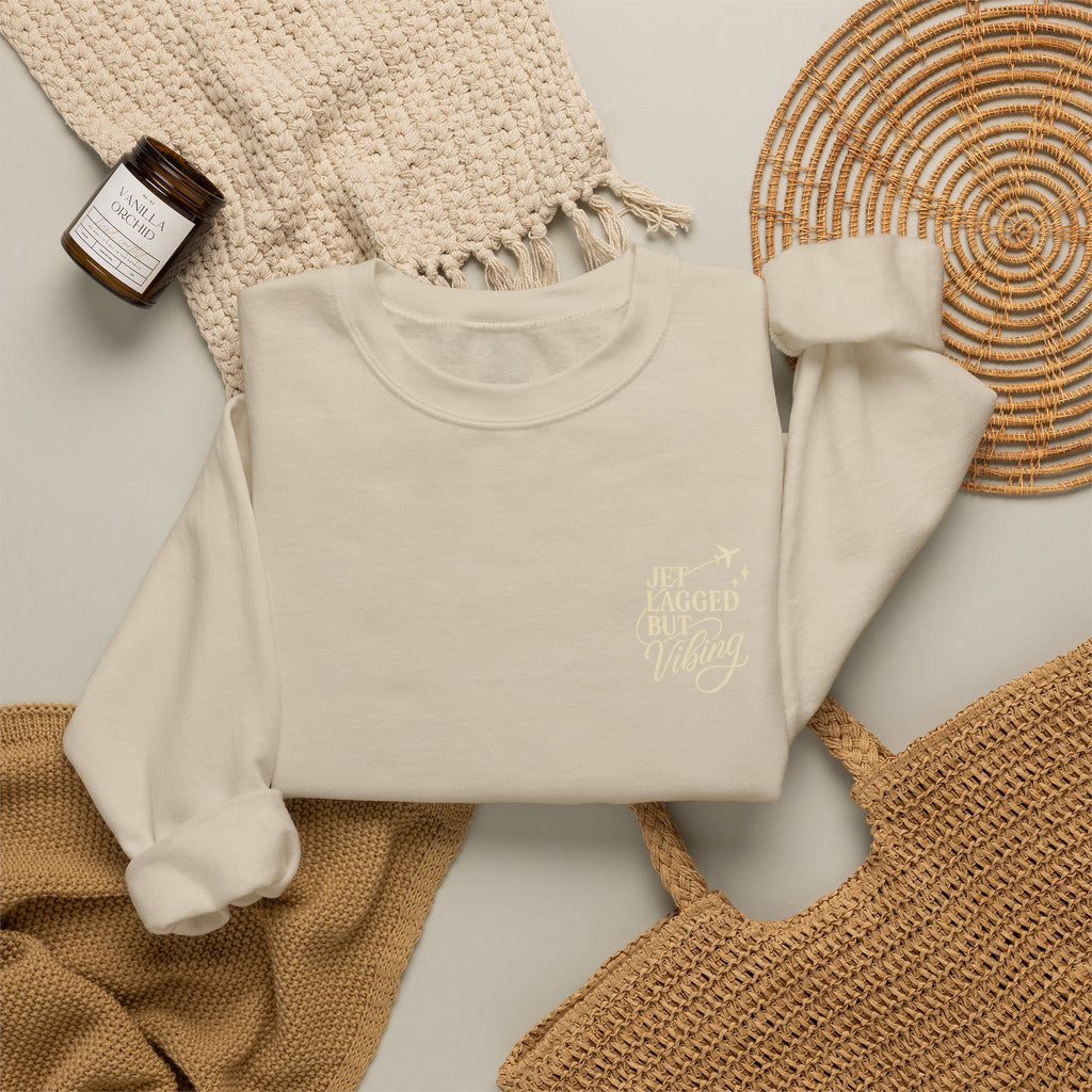 Jet Set Revel Crewneck Sweatshirt | Travel Typography, Airplane Graphic