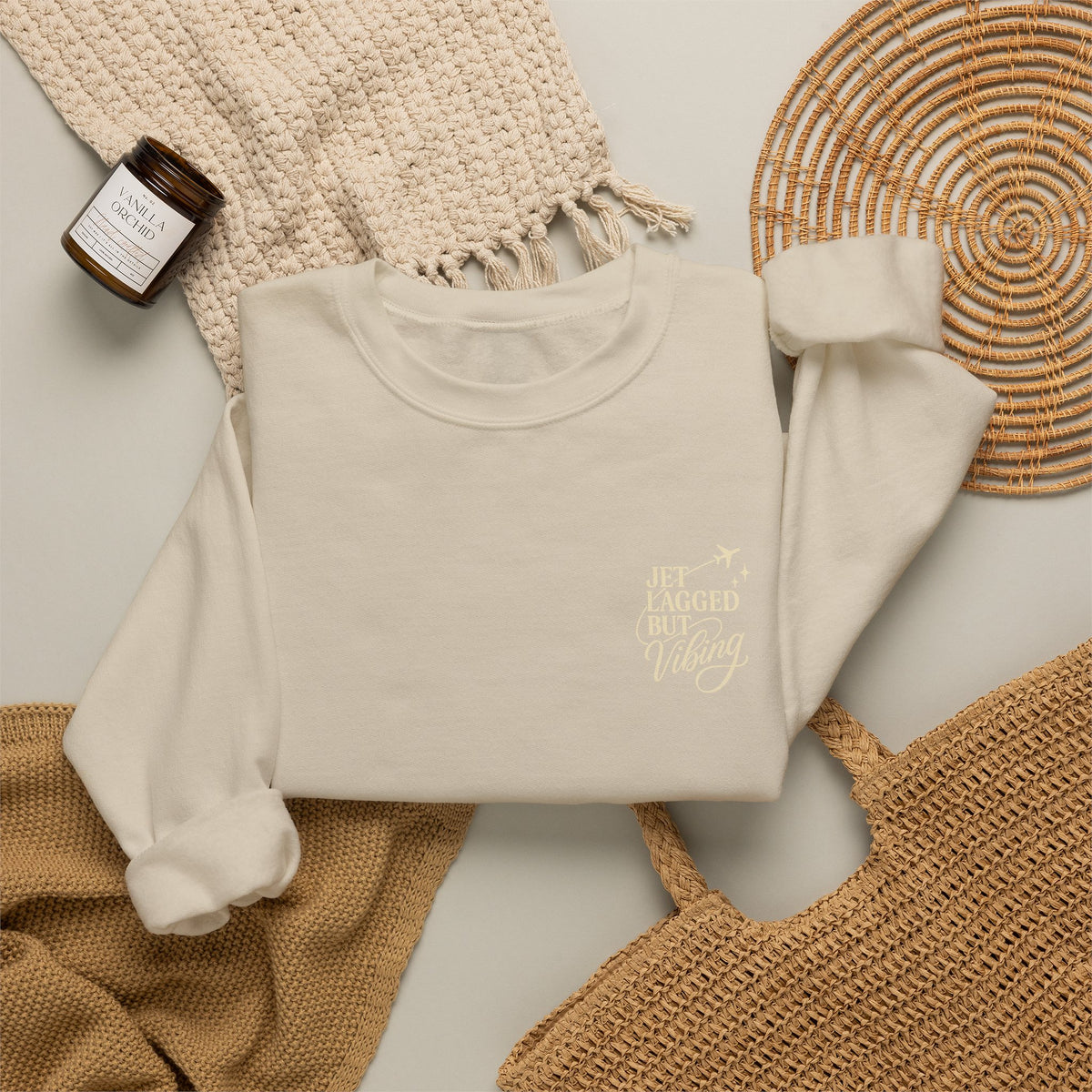 Jet Set Revel Crewneck Sweatshirt | Travel Typography, Airplane Graphic