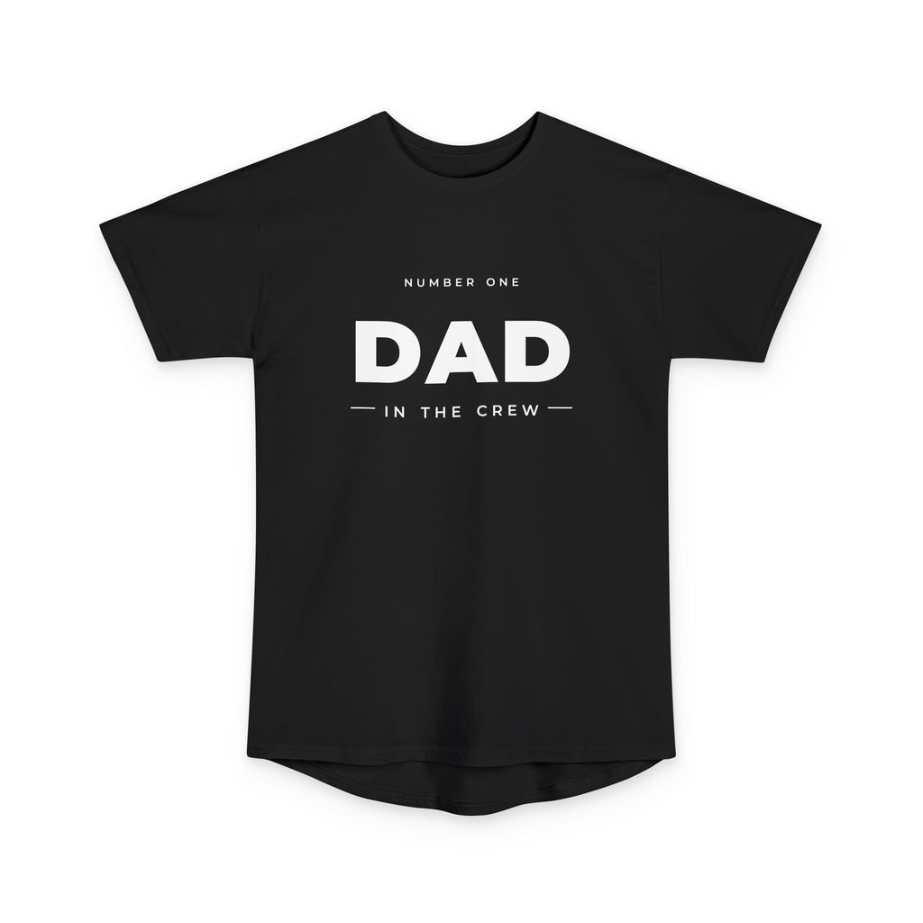 #1 Dad in the Crew tee in Black, flat front view showing the chest print