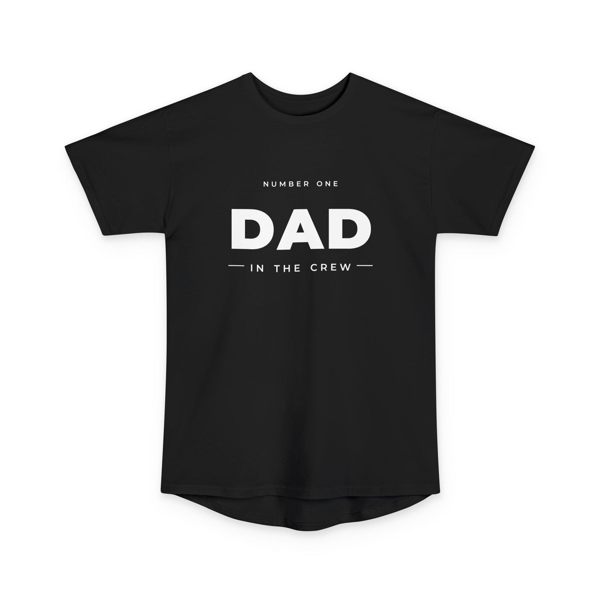 #1 Dad in the Crew tee in Black, flat front view showing the chest print