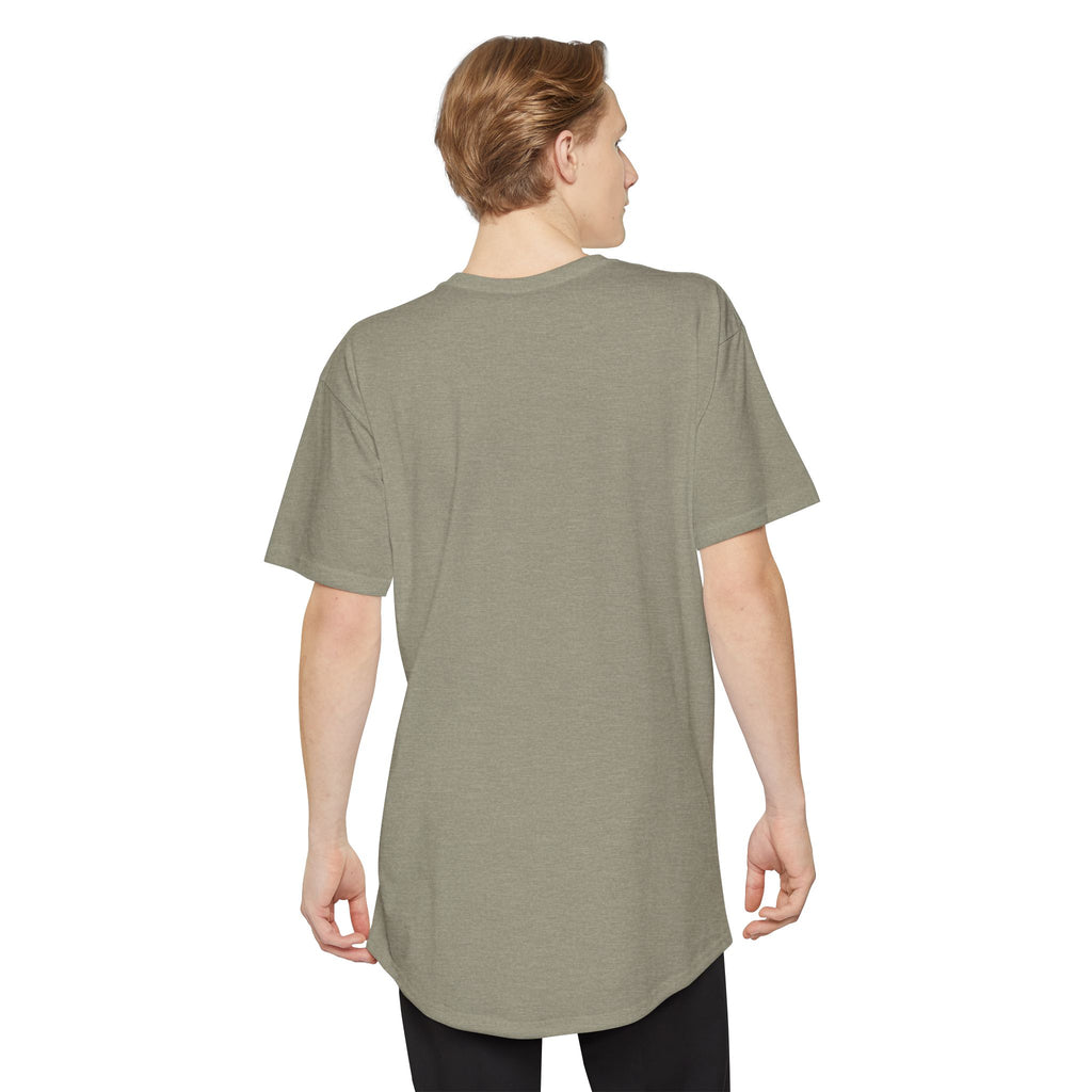 #1 Dad in the Crew tee in Heather Stone, worn by a model, back
