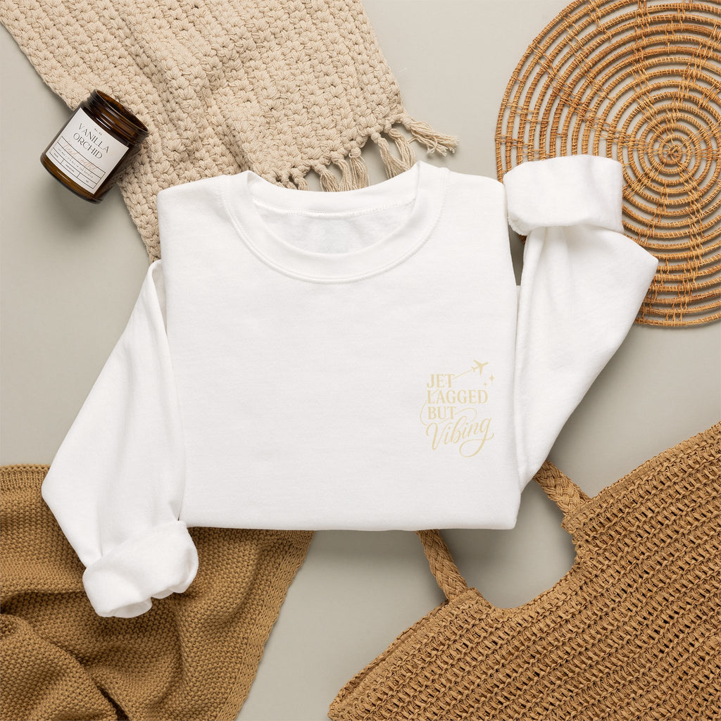 Jet Set Revel Crewneck Sweatshirt | Travel Typography, Airplane Graphic