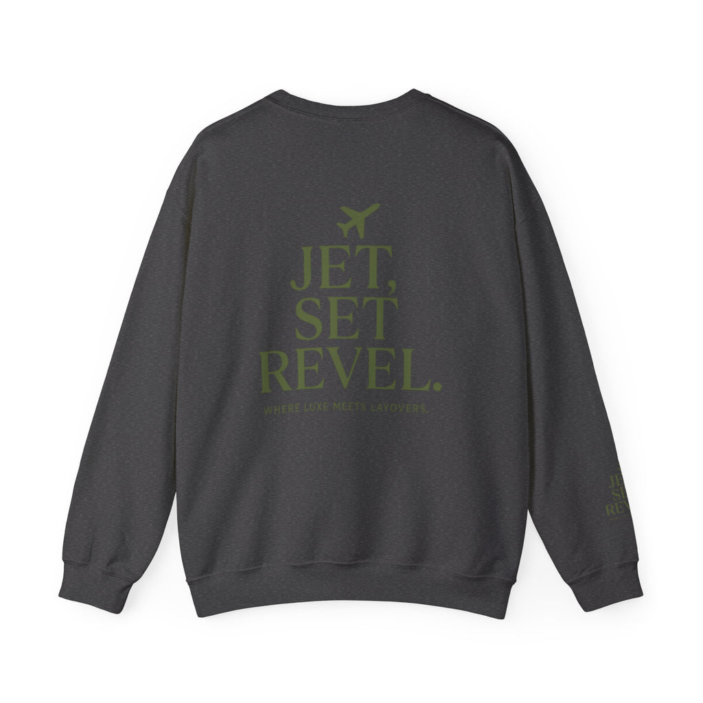 Jet Set Revel Crewneck Sweatshirt | Travel Typography, Airplane Graphic