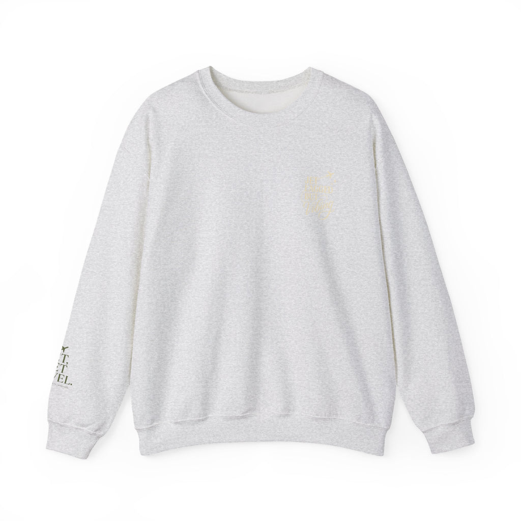 Jet Set Revel Crewneck Sweatshirt | Travel Typography, Airplane Graphic