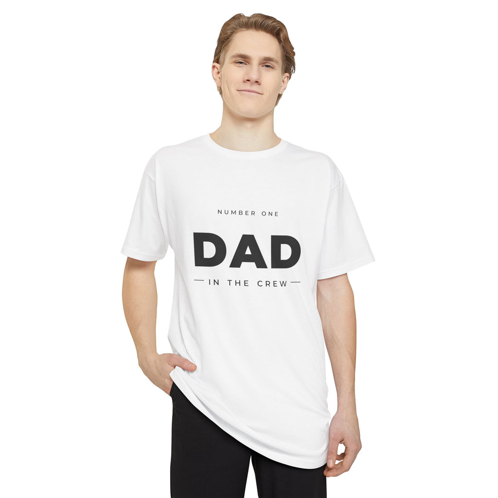 #1 Dad in the Crew tee in White, worn by a model, front