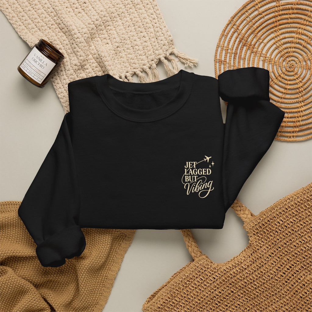 Jet Set Revel Crewneck Sweatshirt | Travel Typography, Airplane Graphic