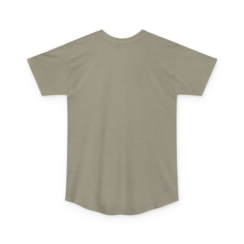 #1 Dad in the Crew tee in Heather Stone, flat back view, no print