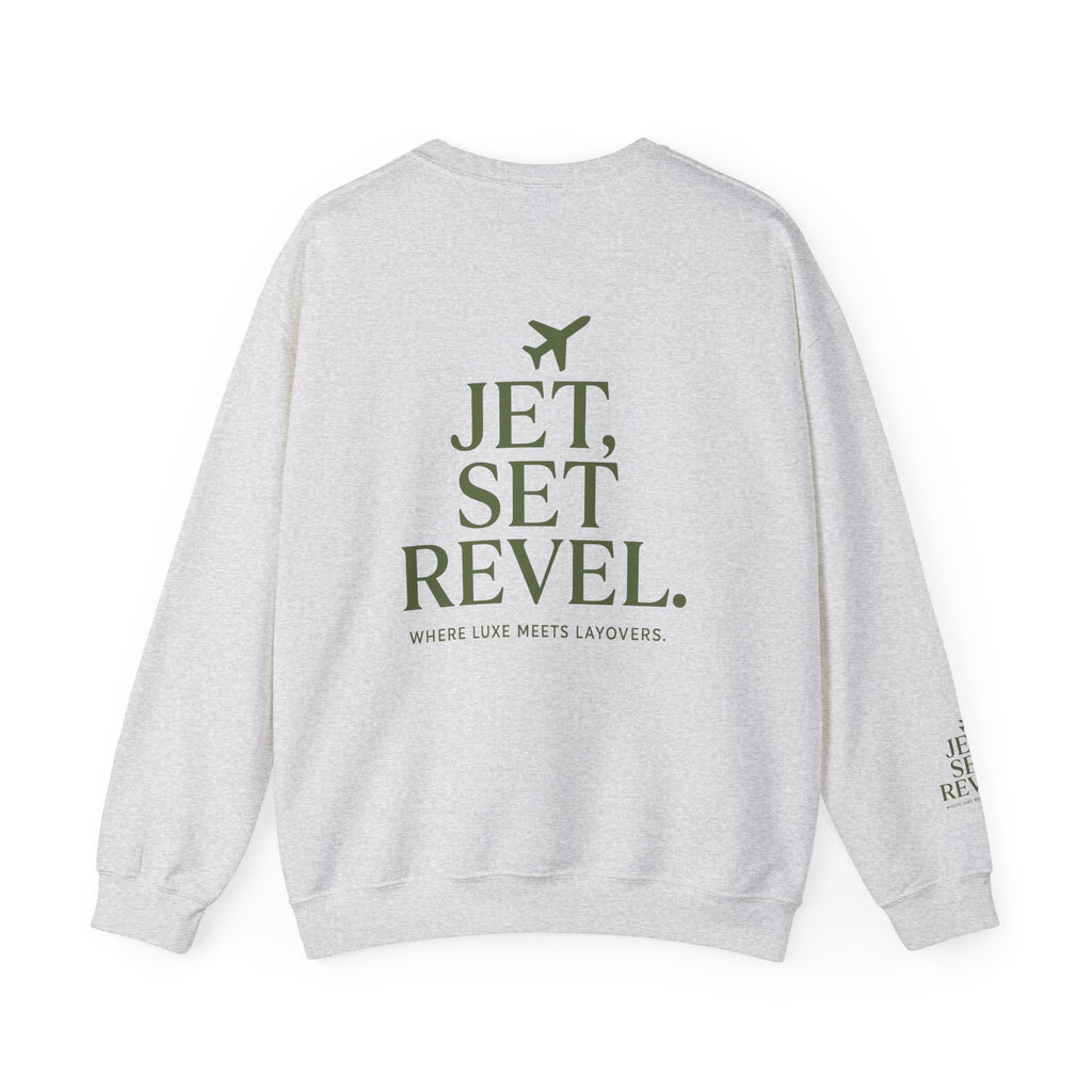 Jet Set Revel Crewneck Sweatshirt | Travel Typography, Airplane Graphic