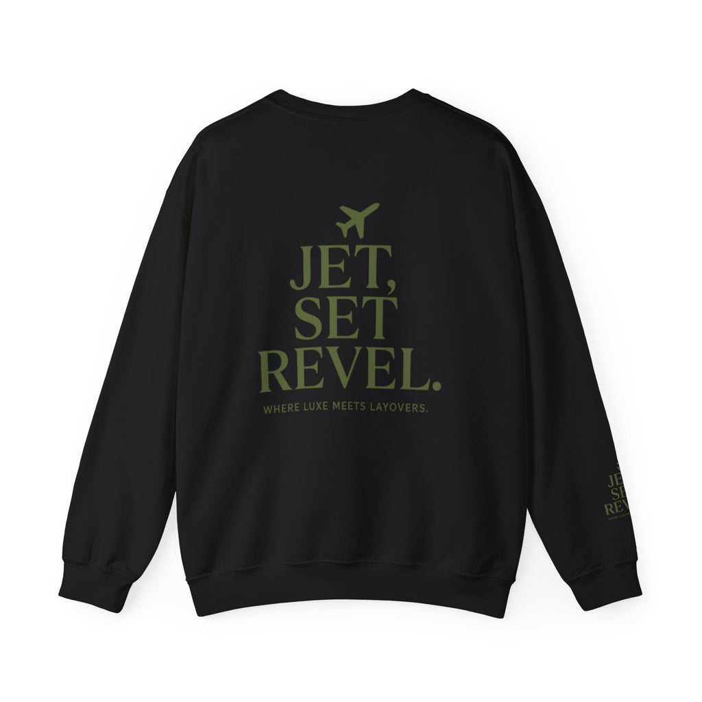 Jet Set Revel Crewneck Sweatshirt | Travel Typography, Airplane Graphic