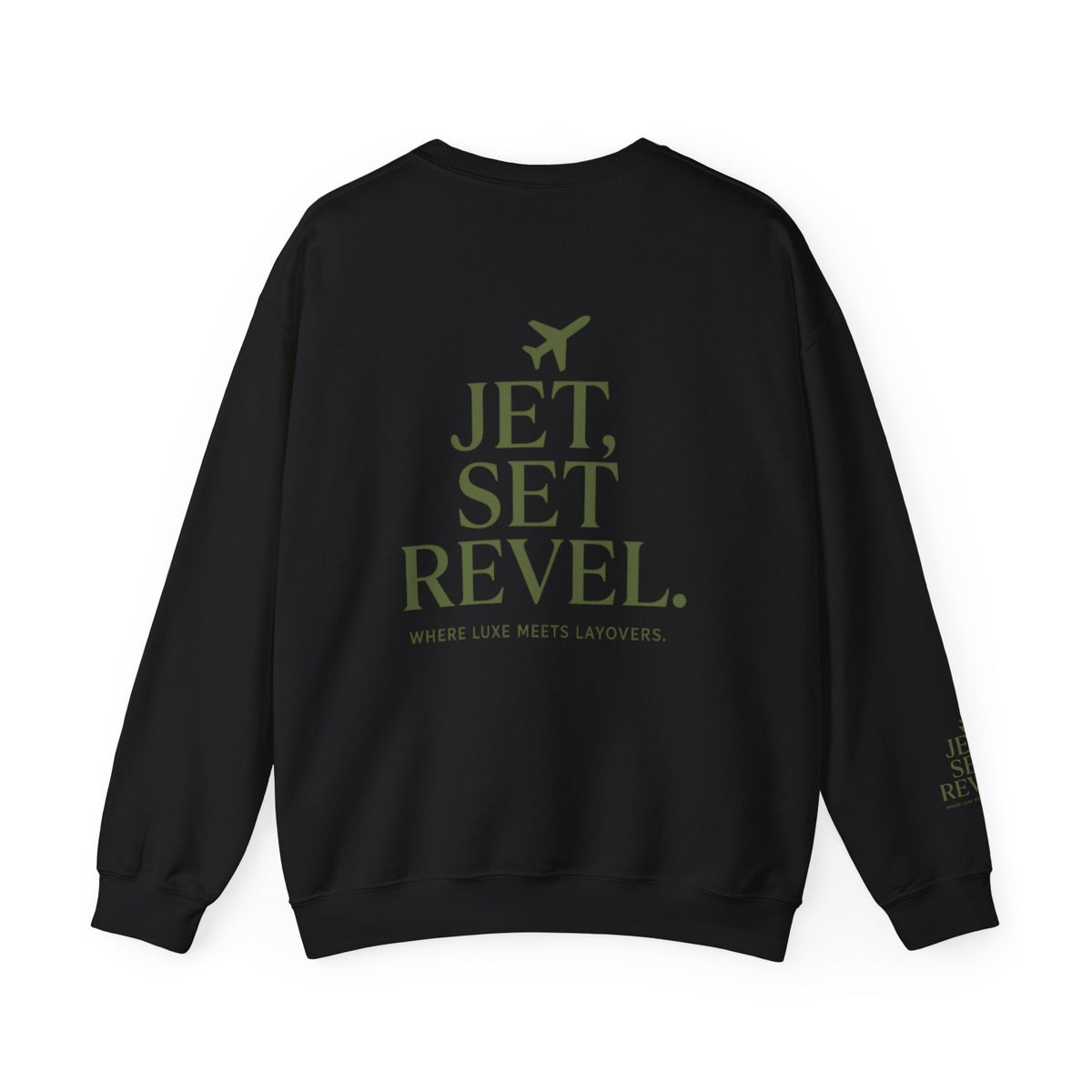 Jet Set Revel Crewneck Sweatshirt | Travel Typography, Airplane Graphic