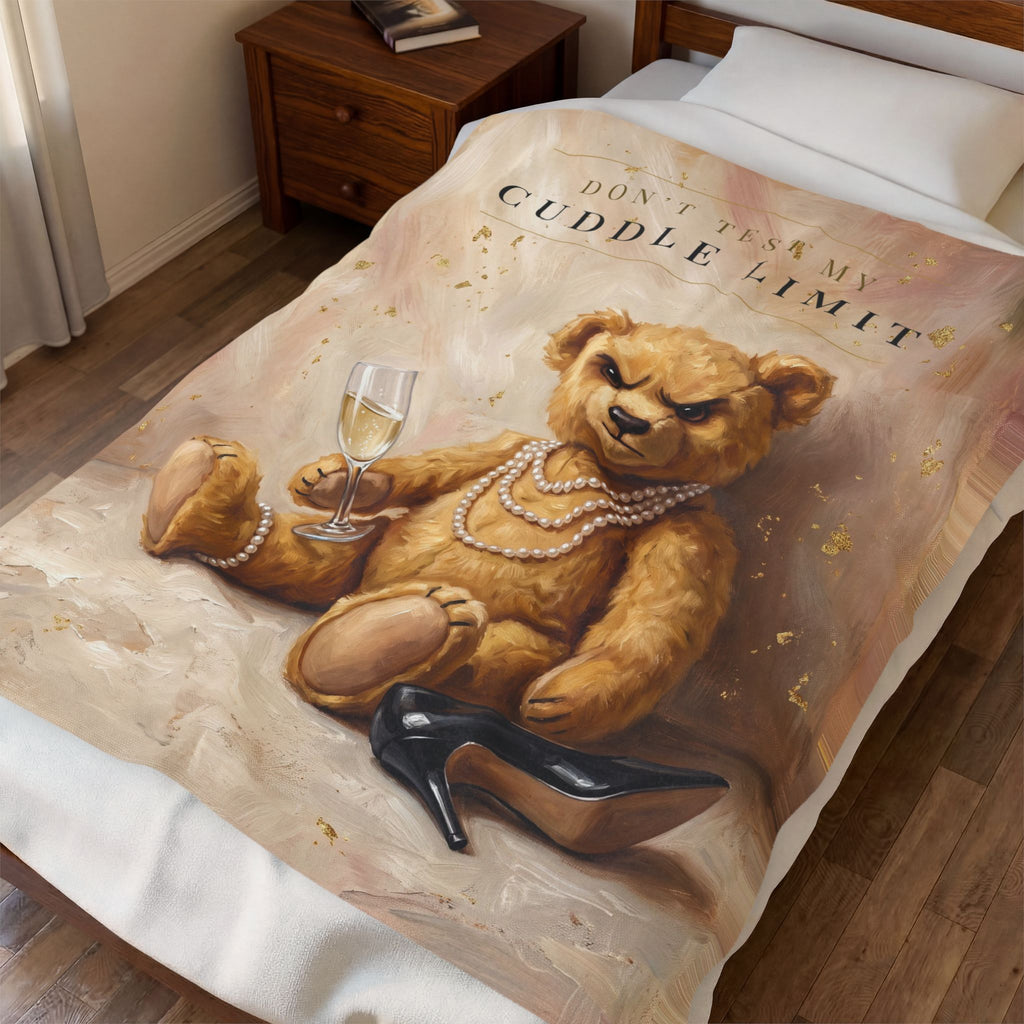 Don't Test My Cuddle Limit Throw Blanket: Velveteen Bear Art