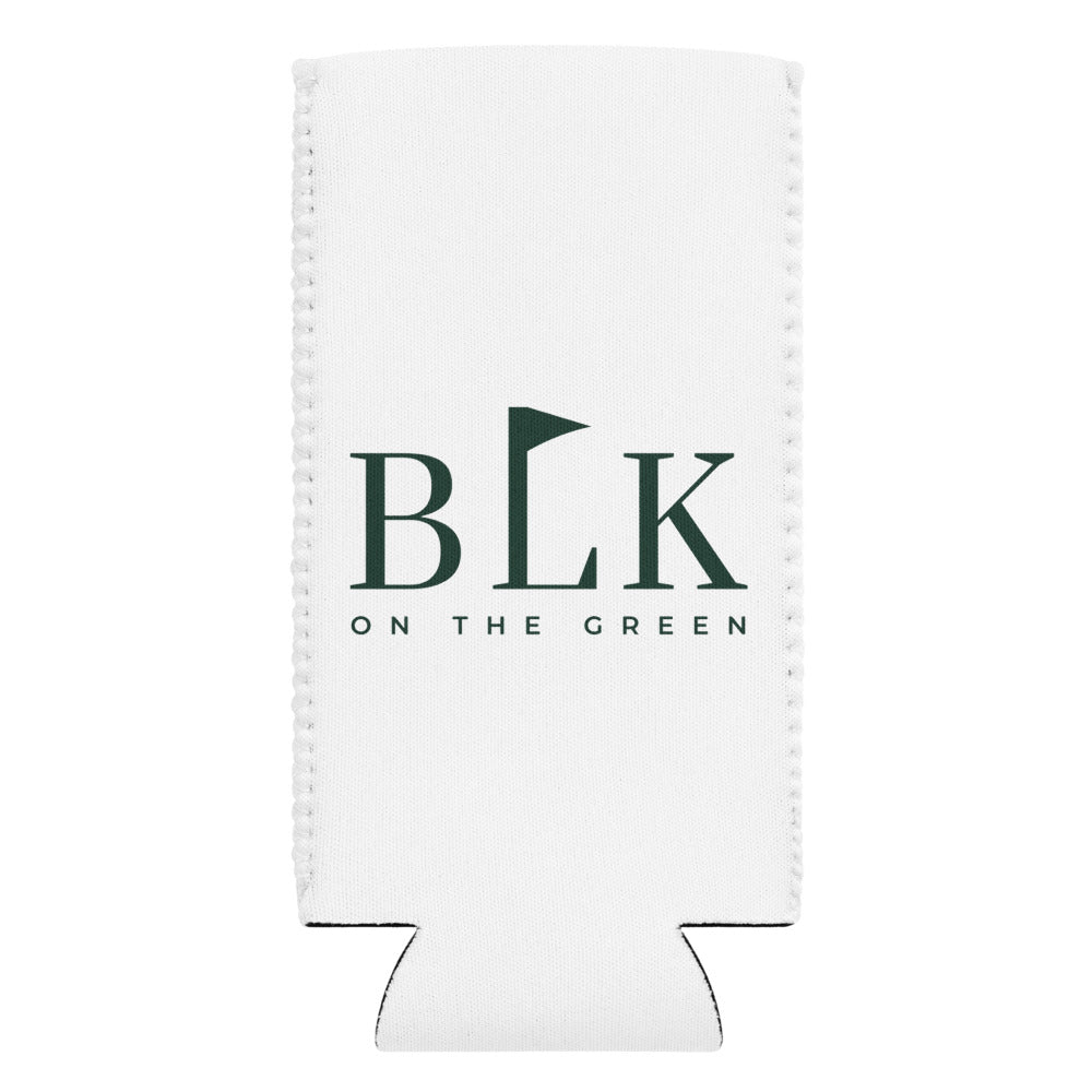 BLK on the Green, cart cooler, slim 12 oz, forest green mark on white
