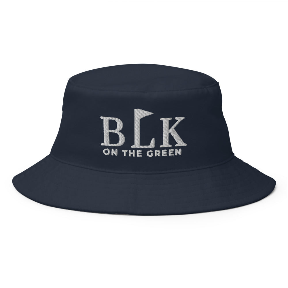 The Sunday Bucket in Navy with the BLK on the Green mark embroidered in cream