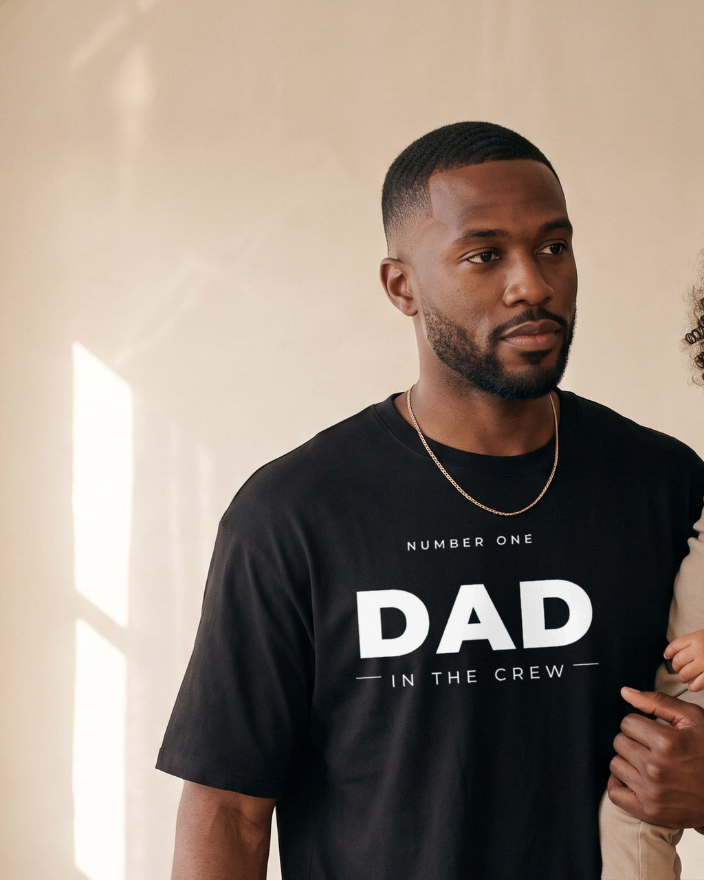 Lifestyle photo of the #1 Dad in the Crew Tee