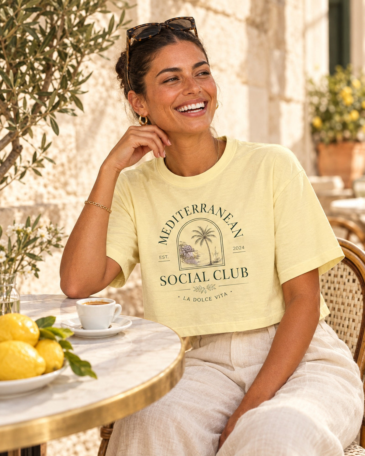 Lifestyle photo of the Mediterranean Social Club Boxy Tee