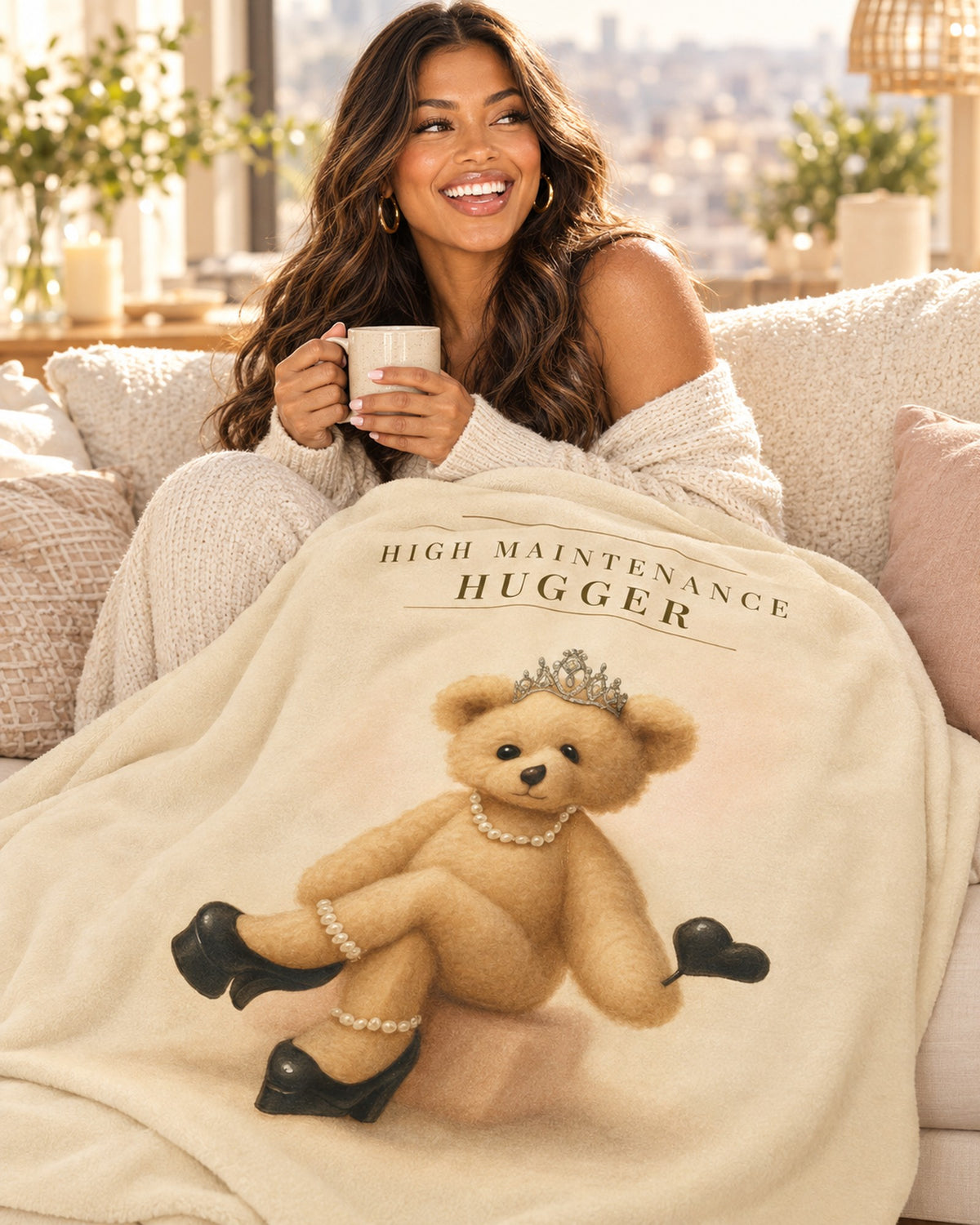 Lifestyle photo of the High Maintenance Hugger Throw Blanket