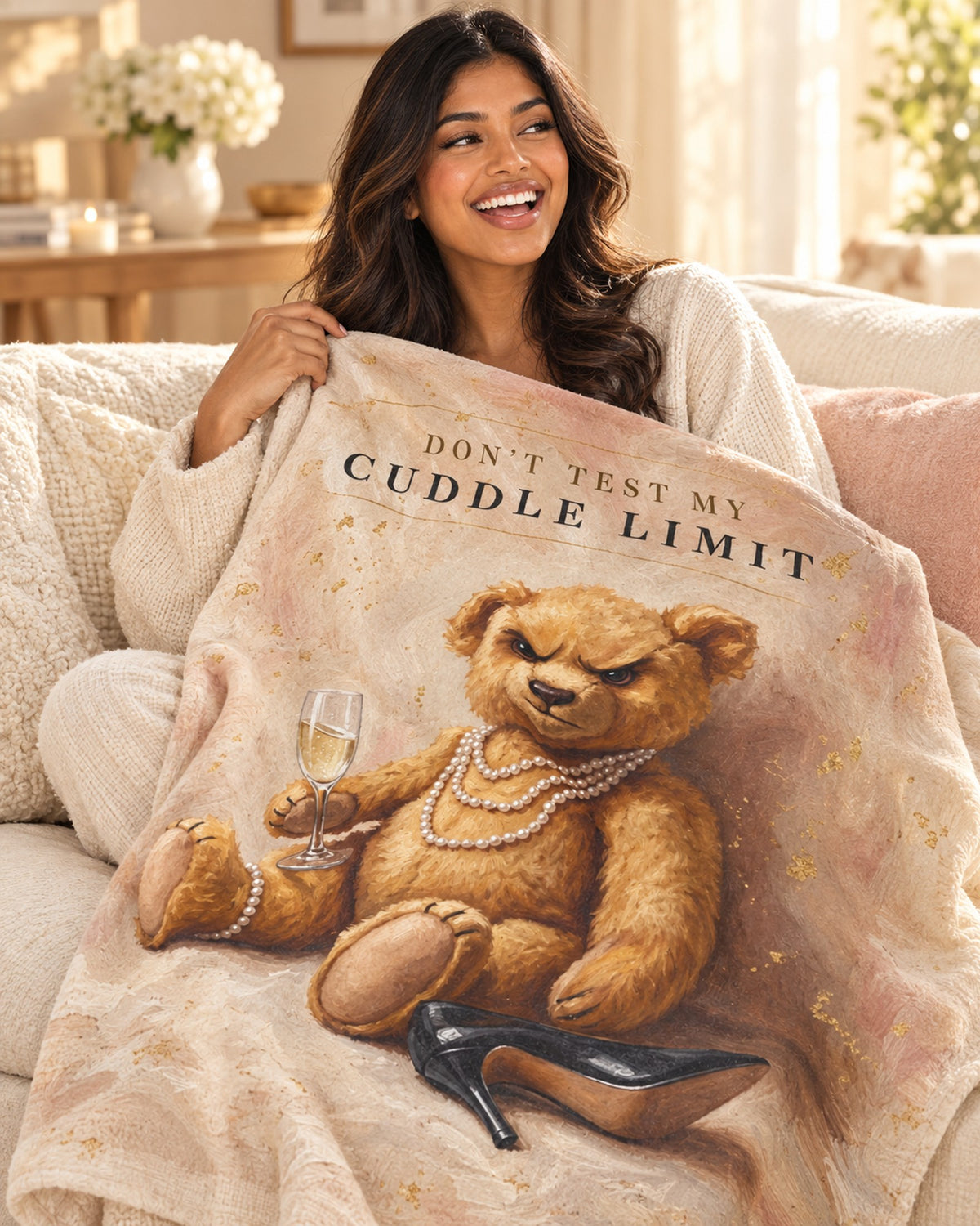 Lifestyle photo of the Don't Test My Cuddle Limit Throw Blanket