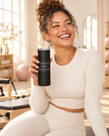 Lifestyle photo of the Hydrate Then Retaliate Skinny Tumbler