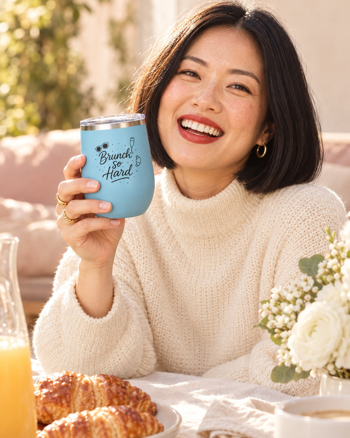 Lifestyle photo of the Brunch So Hard Wine Tumbler