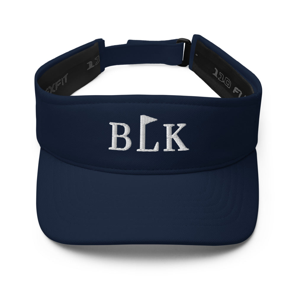 The Green Visor in Navy with the BLK mark embroidered in cream
